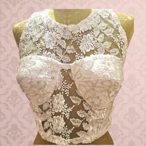 Vintage white floral lace beaded Madonna style bra top size med fairycore glam